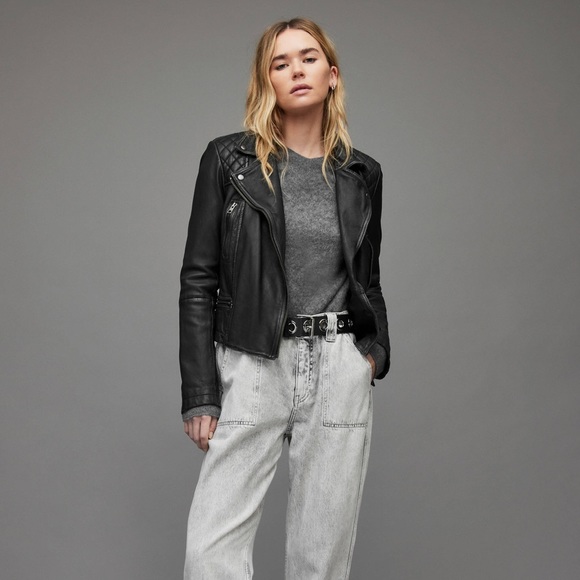 All Saints Cargo Biker Leather Jacket - Distressed Black Leather size 2 - Picture 11 of 13